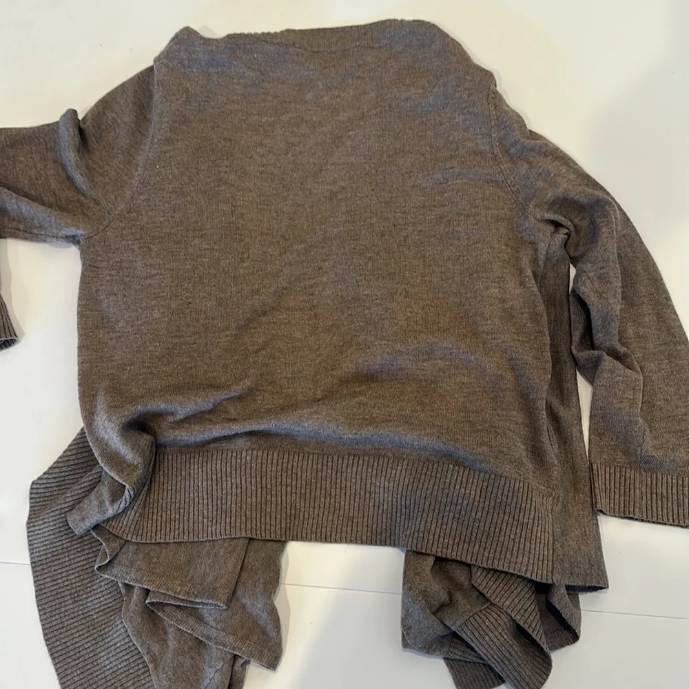 LOFT wool blend draped wrap cardigan sweater jacket light soft S brown taupe